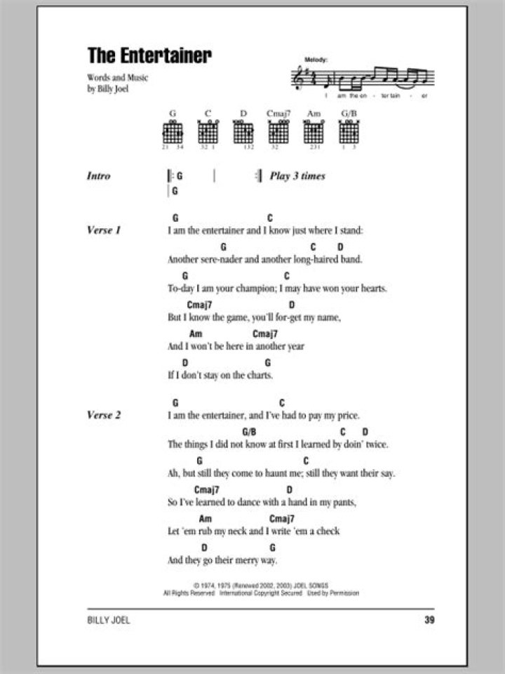 Billy Joel’s
The Entertainer Lyrics