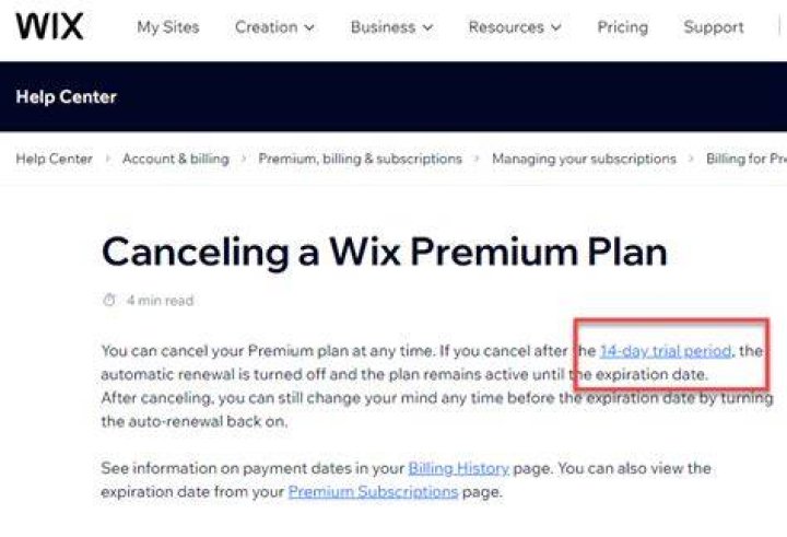 How to cancel wix subscription