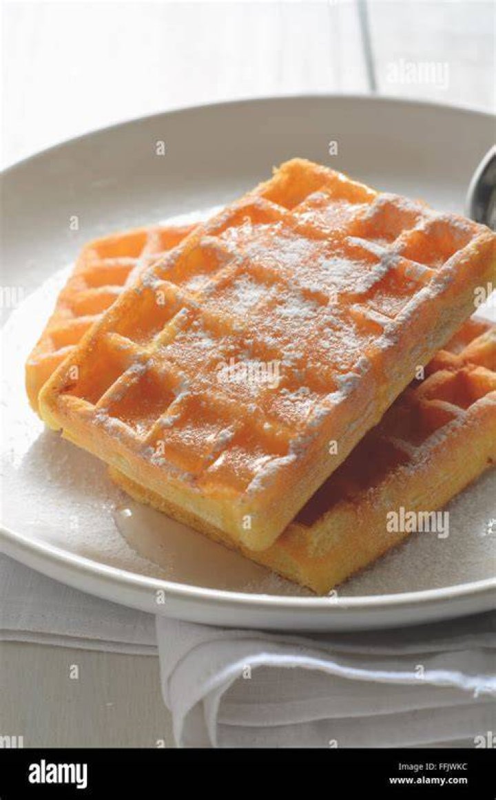 Waffles on a white plate.